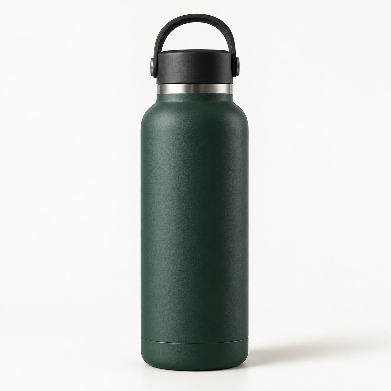 Dunkelgr&uuml;ne Fjell 500 Trinkflasche mit schwarzem Tragegriff auf hellem Hintergrund