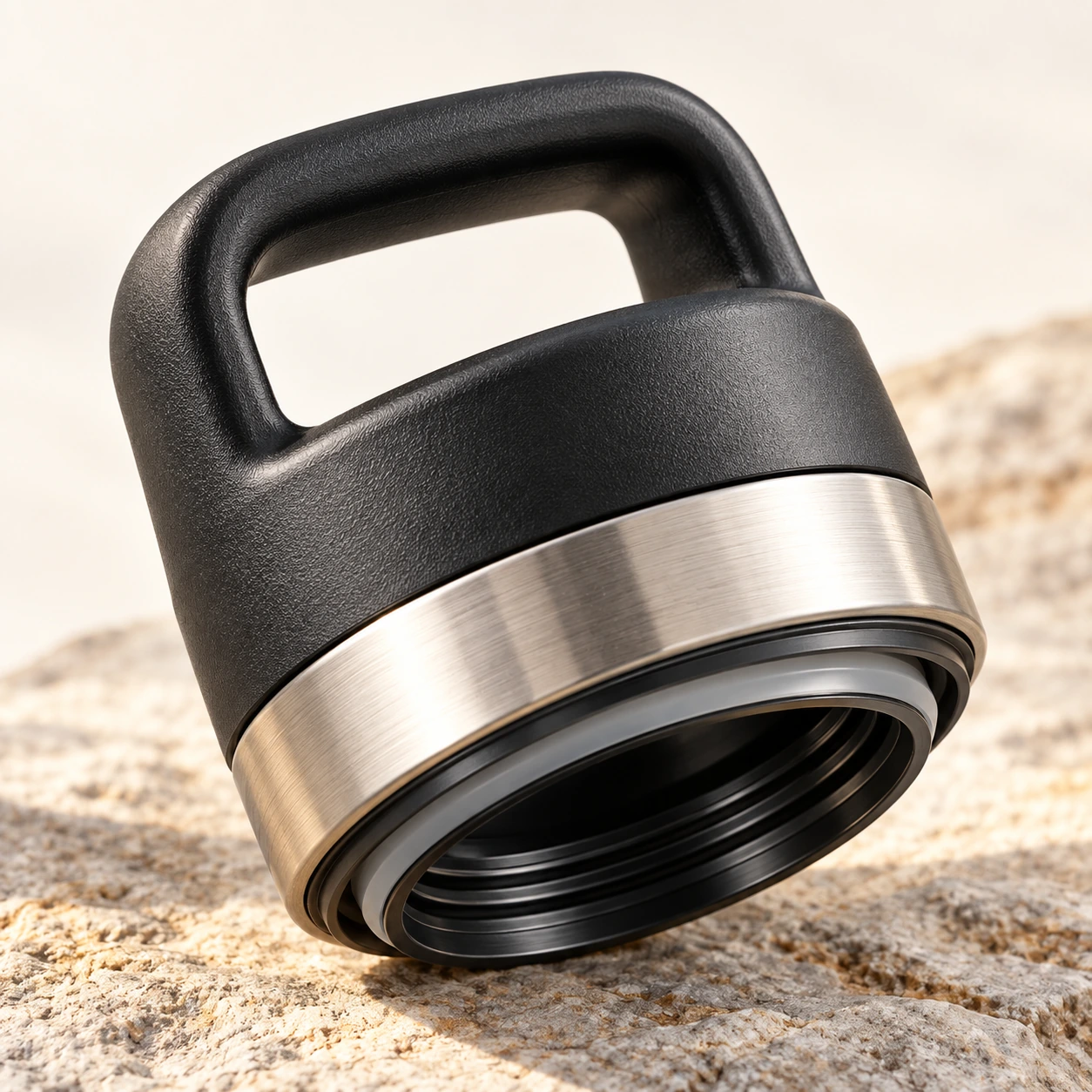 Detailed view of a black replacement cover with stainless steel ring and gasket